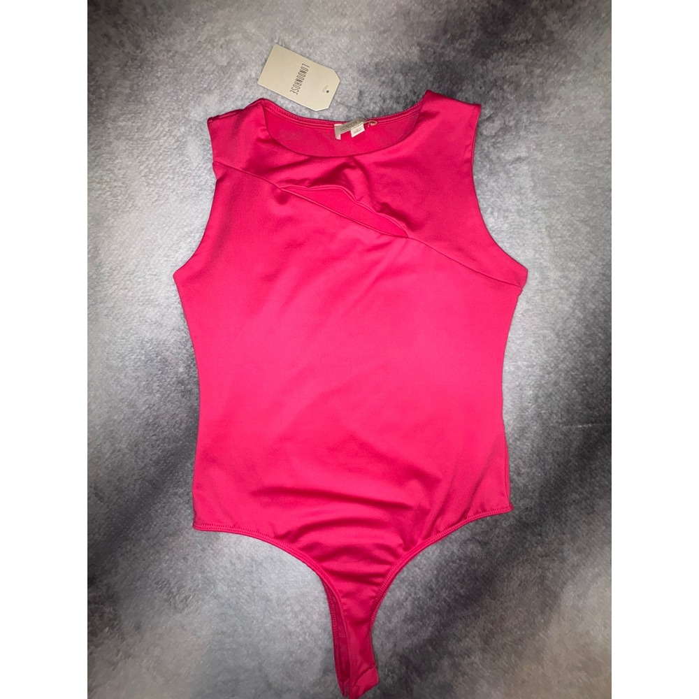(A3) London Rose Womens Hot Pink Cutout Sleeveless Bodysuit Size L NWT YLR1854